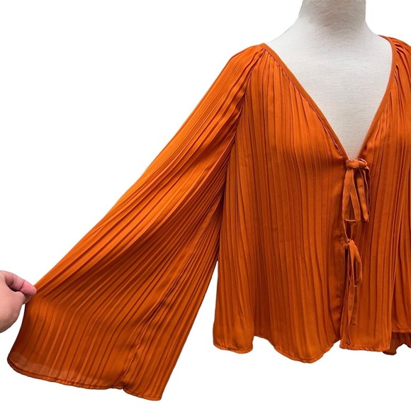 Asos Orange Long-sleeve V-neck Tie-front Blouse Top Size 6 - Picture 5 of 8